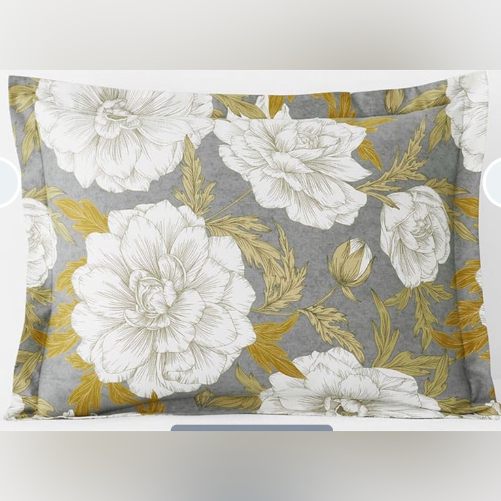 The Company Store Peonies Classic Smooth Sateen Sham Gray/Gold, Standard